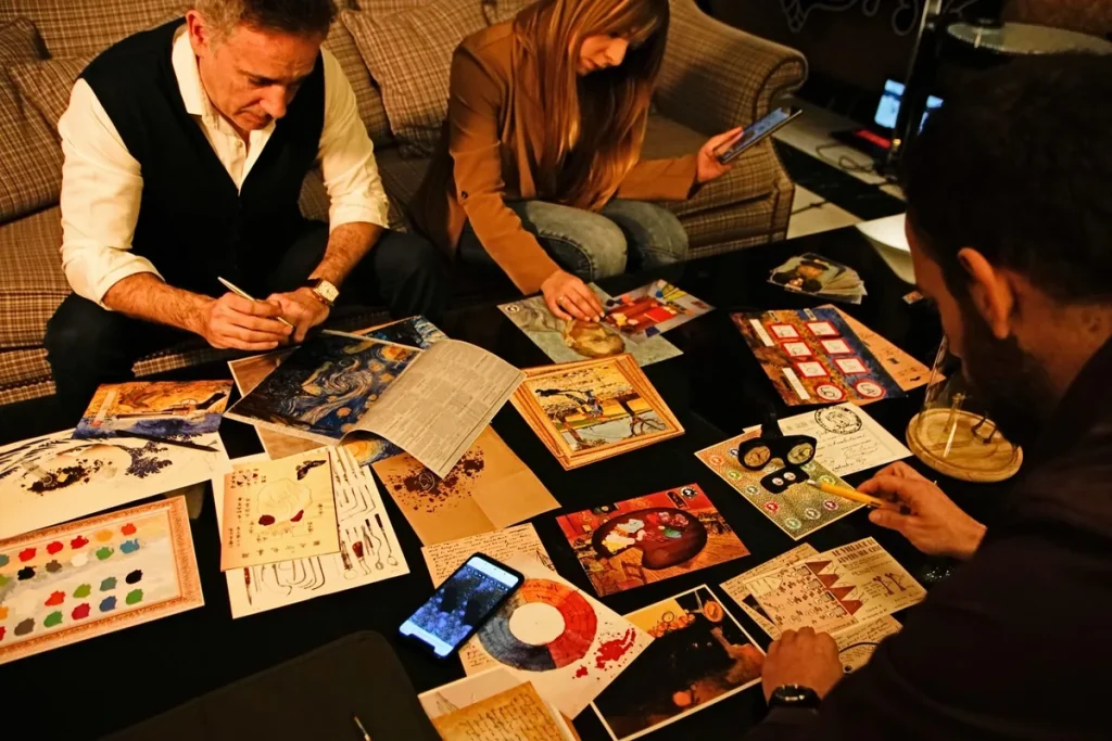 Equipo jugando a El Misterio de Van Gogh, escape room a domicilio de Experiencias Escape