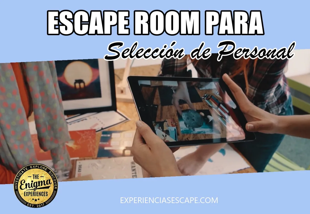Escape room para selección de personal: candidatos usando una tablet con realidad aumentada